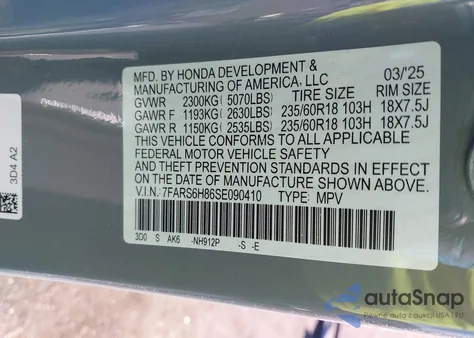 2025 Honda Cr-V Hybrid Sport-L from USA, damaged, VIN 7FARS6H86SE090410